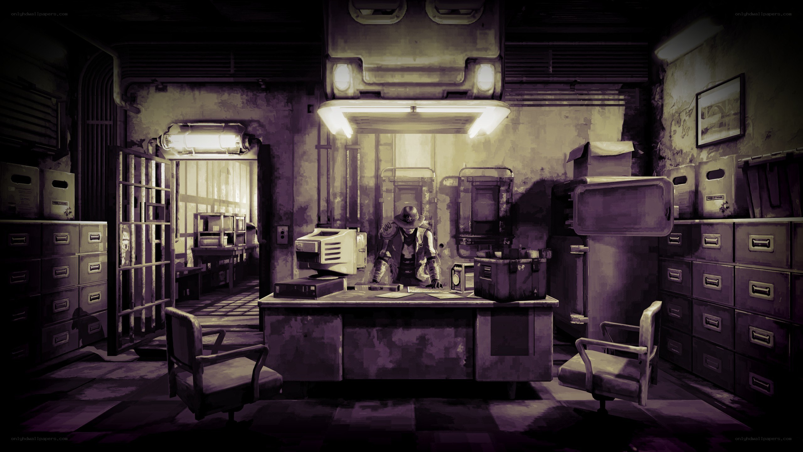 futuristic office with worker