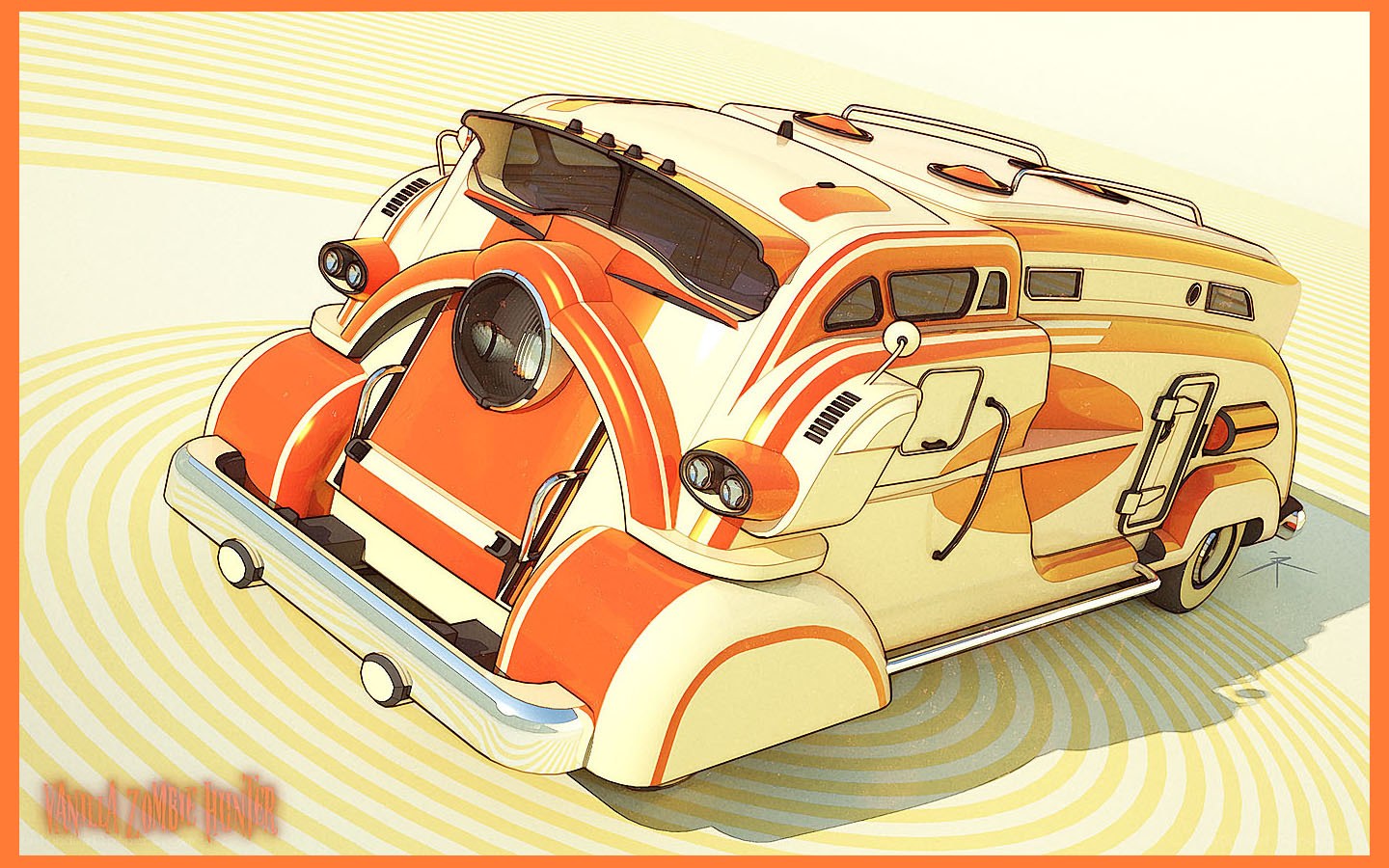 Futuristic orange and cream car