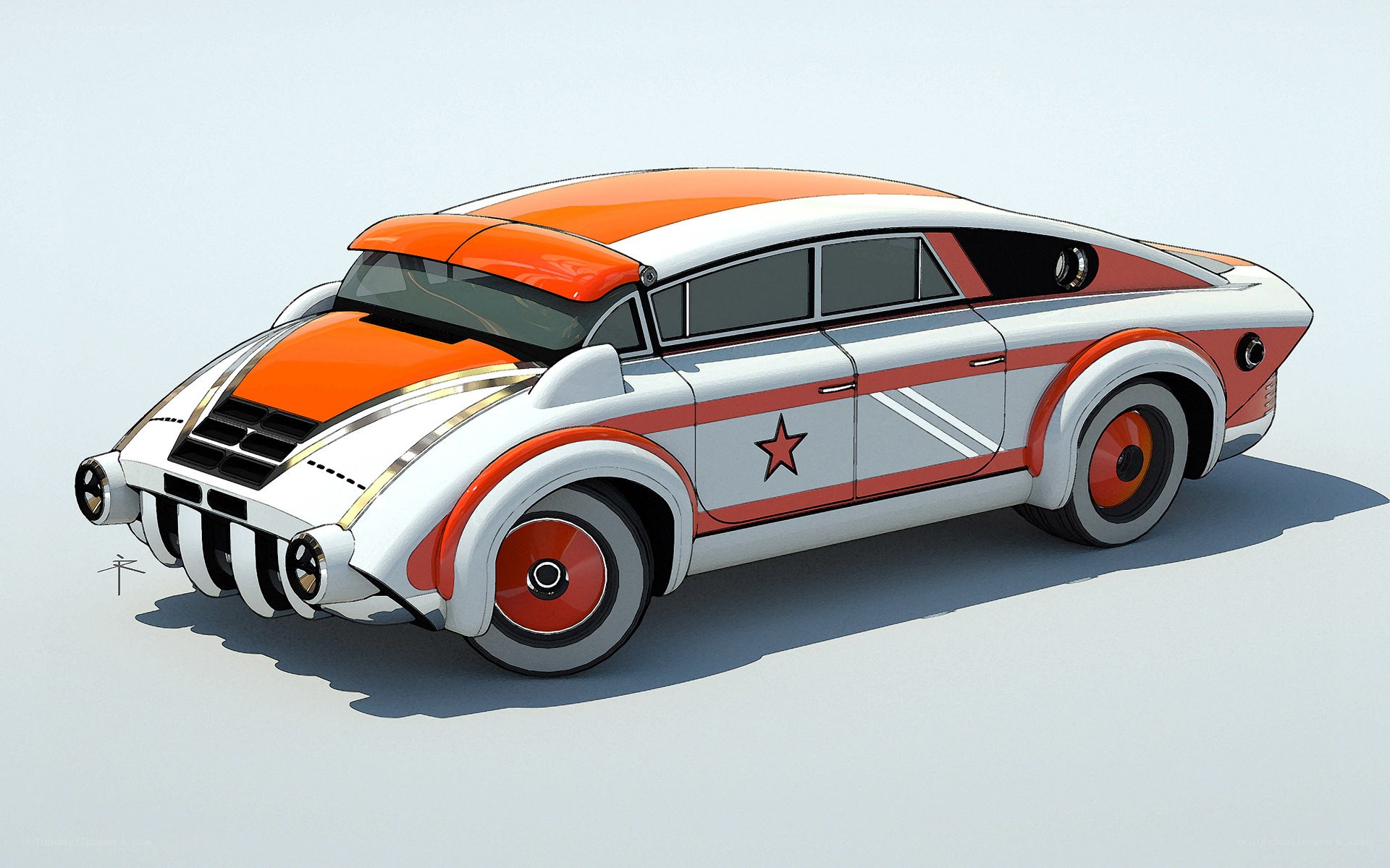 futuristic orange and white car