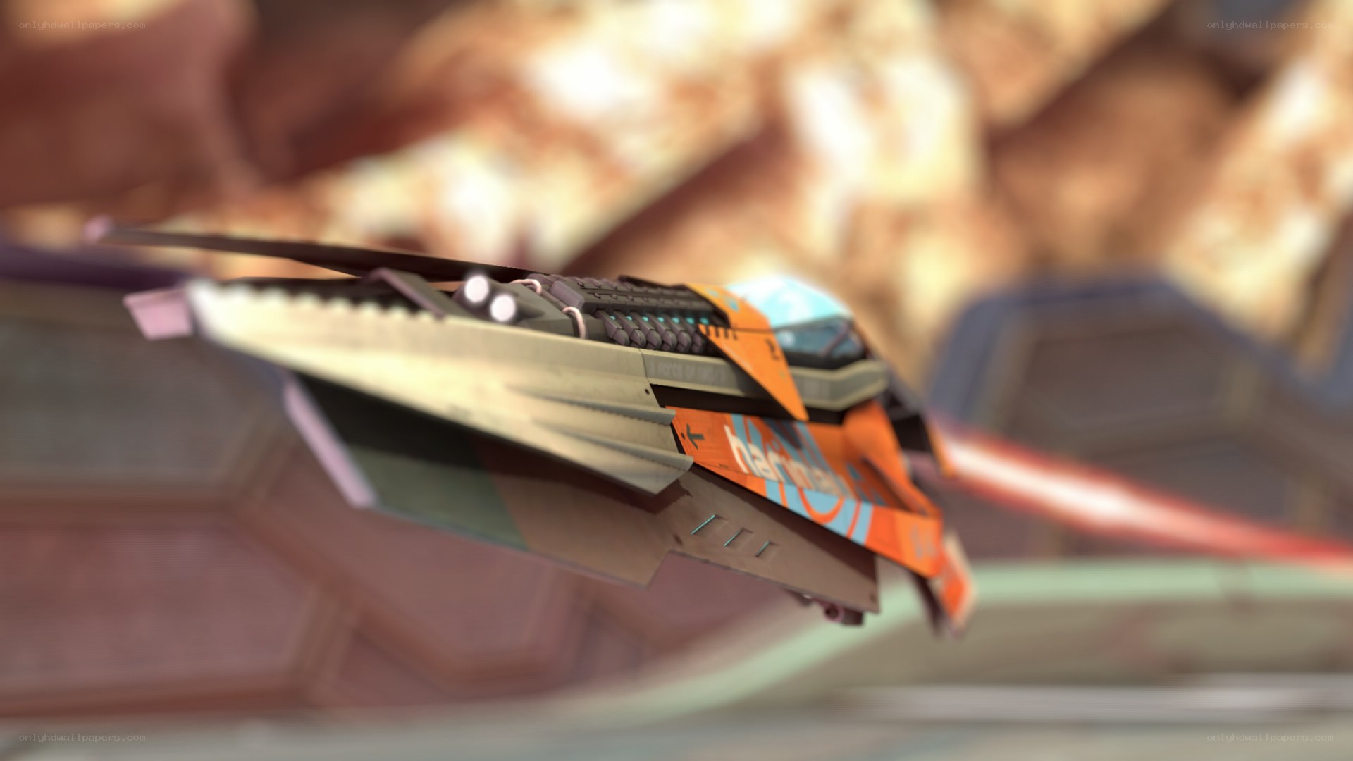 futuristic orange fighter jet