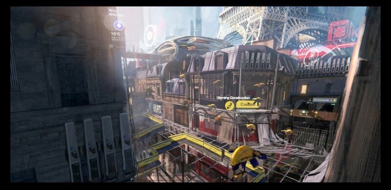 Futuristic Paris cityscape