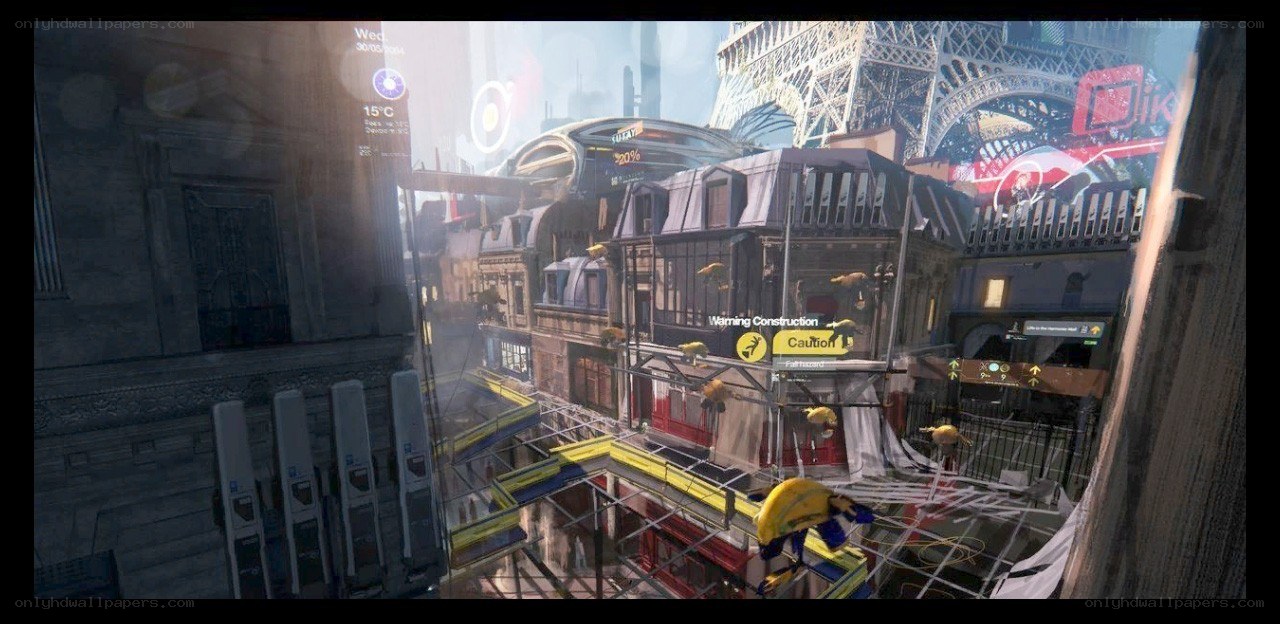 Futuristic Paris cityscape
