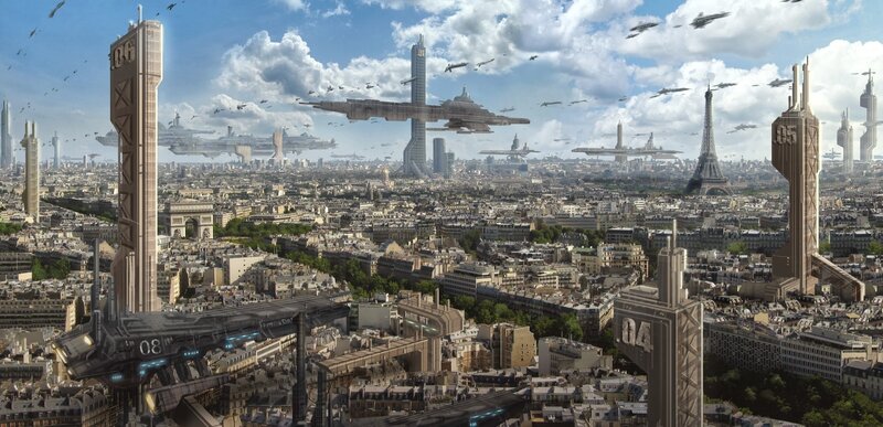Futuristic Paris Cityscape — Blue, Dramatic