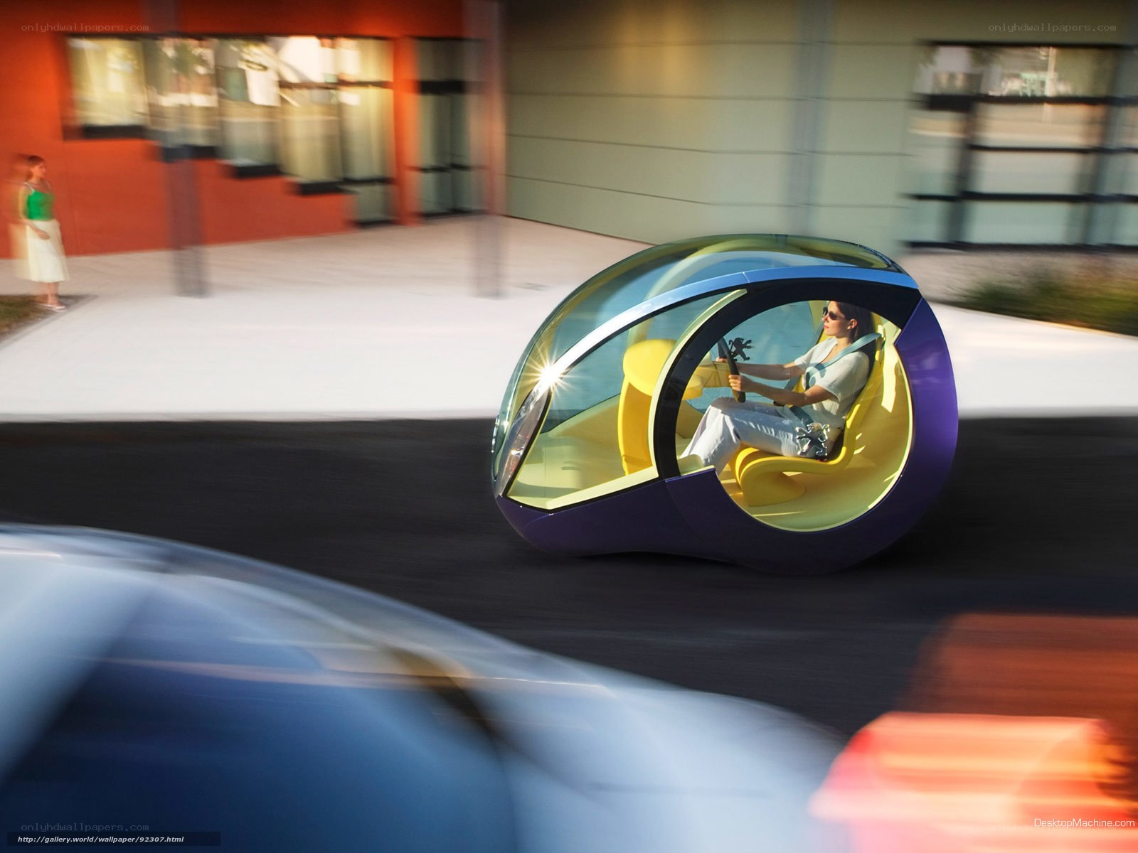 Futuristic personal vehicle in motion