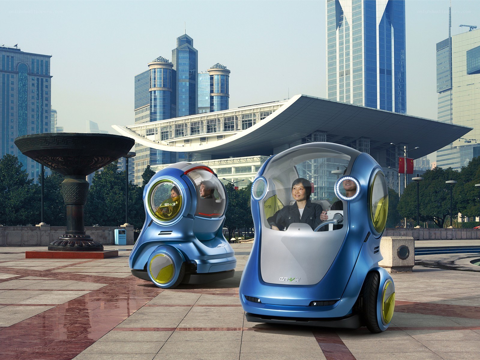 Futuristic personal vehicles in city