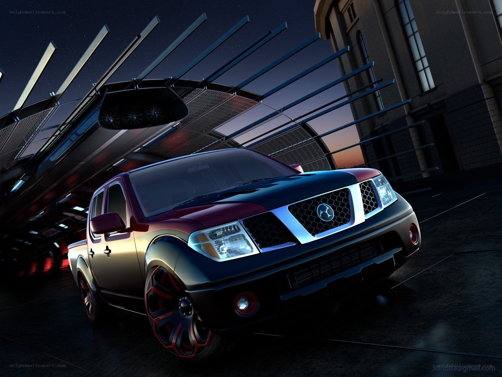 Futuristic pickup truck at night