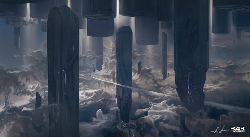 Futuristic Pillars in Clouds