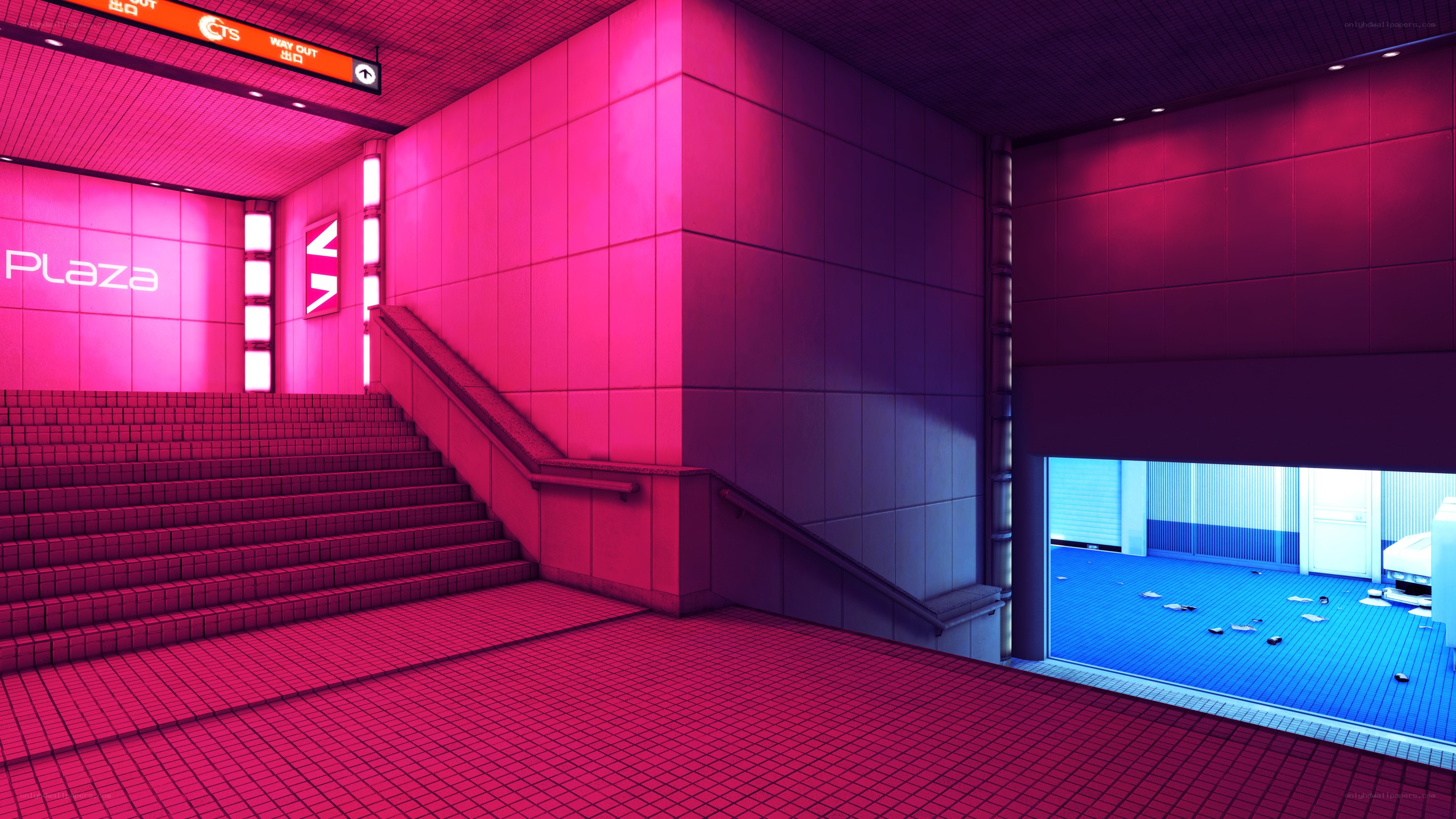 futuristic pink subway station