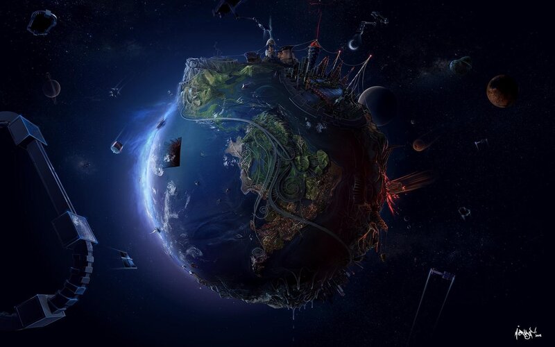 Futuristic Planet in Space — Blue