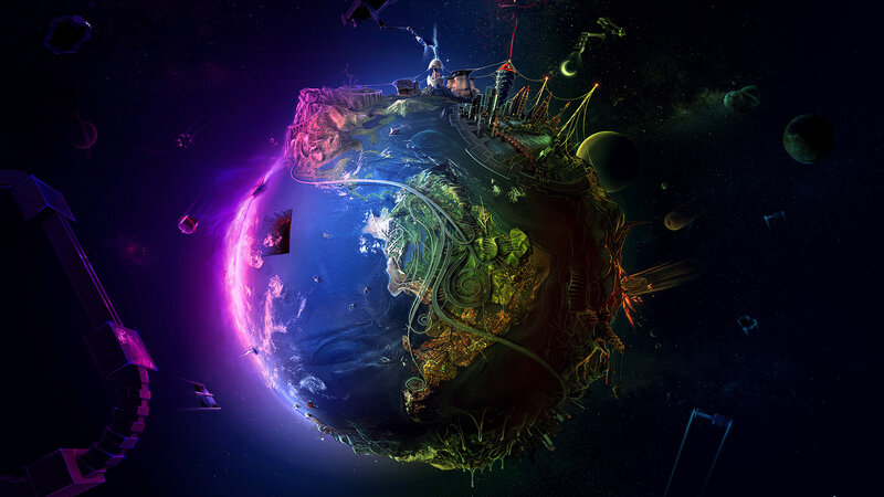 Futuristic Planet in Space — Purple