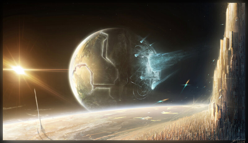 Futuristic planet with alien structures