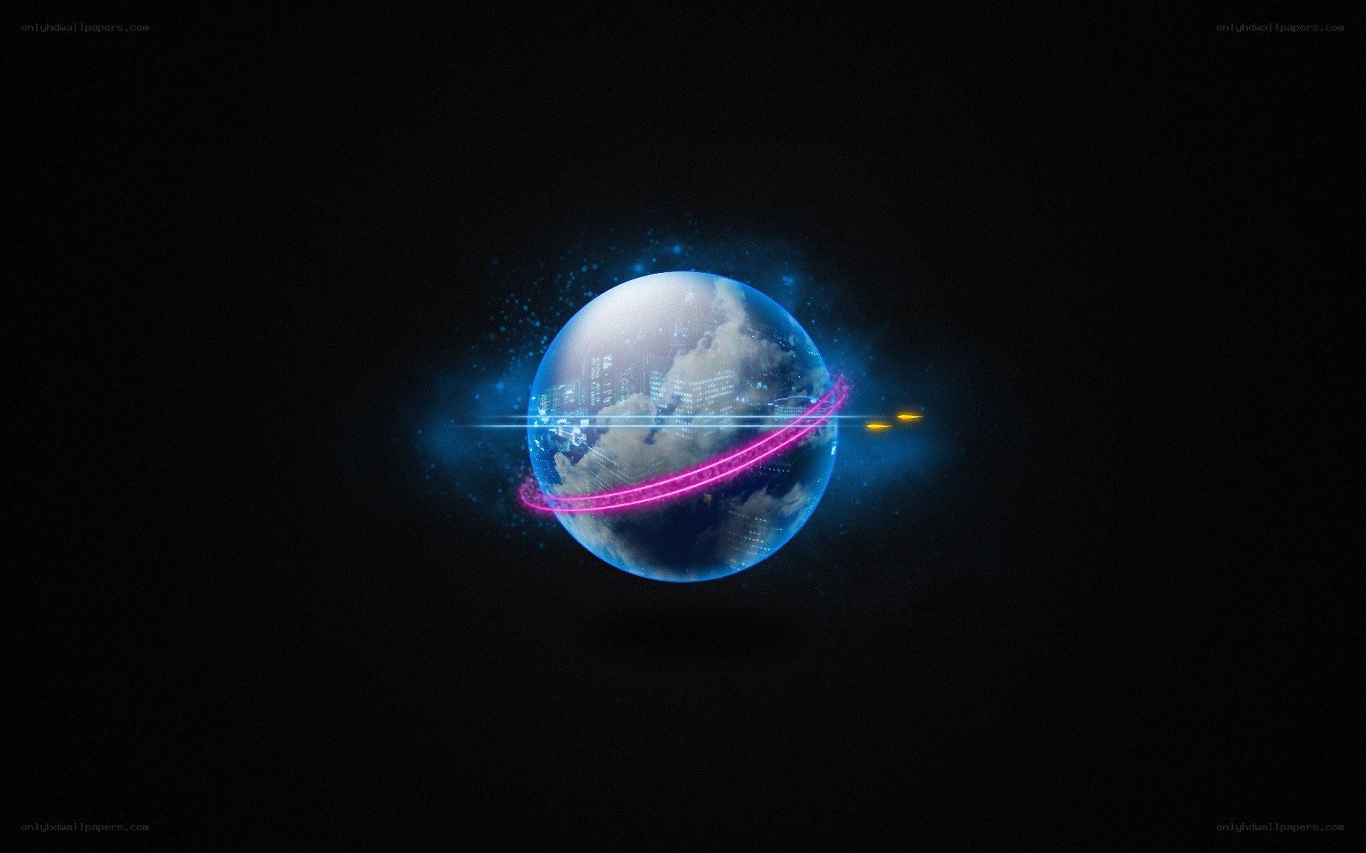 futuristic planet with glowing rings