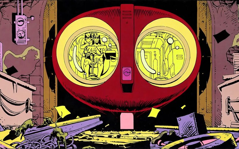 futuristic pod with crew