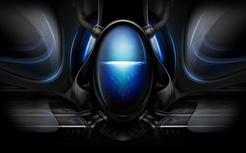 futuristic pod with glowing blue liquid