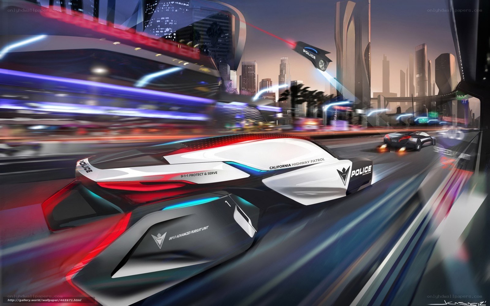 Futuristic police car chase