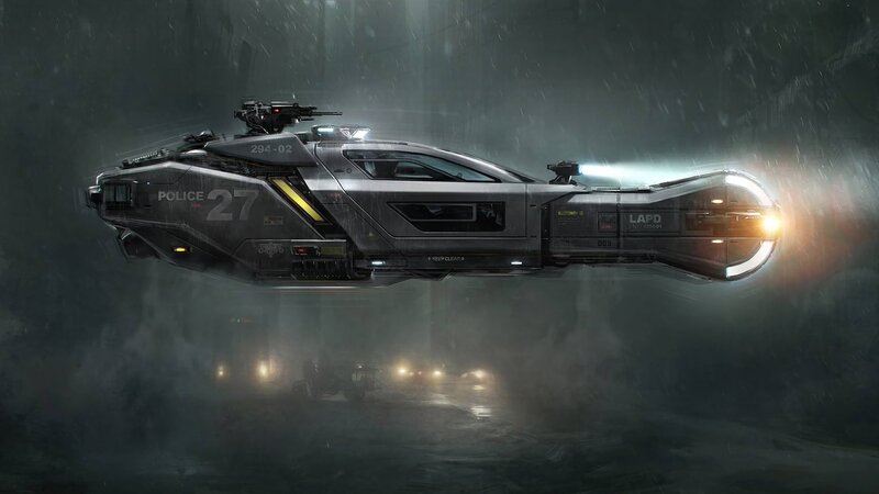 Futuristic Police Hovercraft — Gray