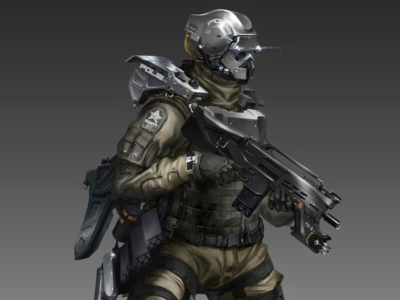 Futuristic Police Officer — Gray, Dramatic