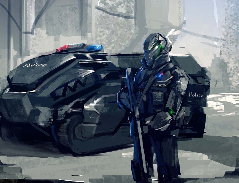 Futuristic Police Officer — Gray