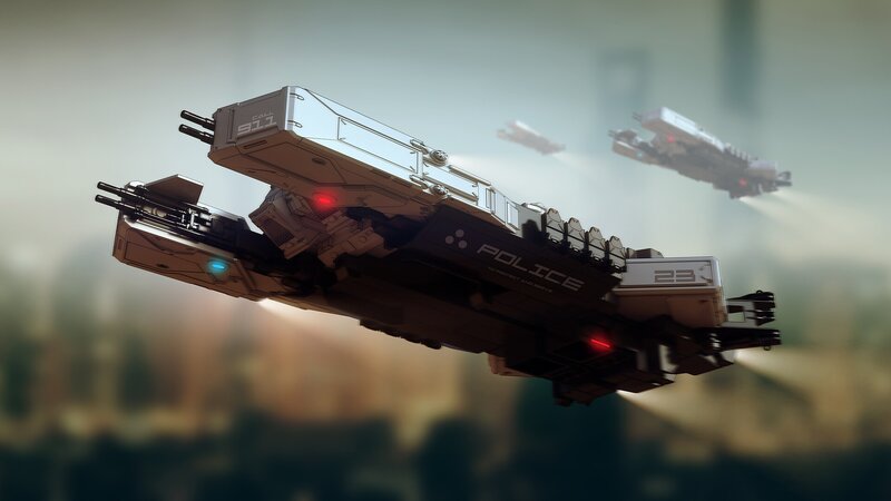 Futuristic Police Spaceship — Gray