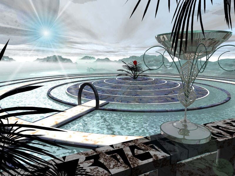 futuristic pool with sunburst