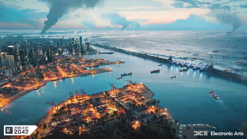 Futuristic Port City — Blue