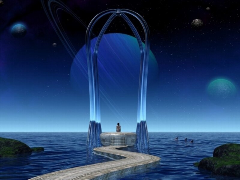Futuristic portal on alien planet