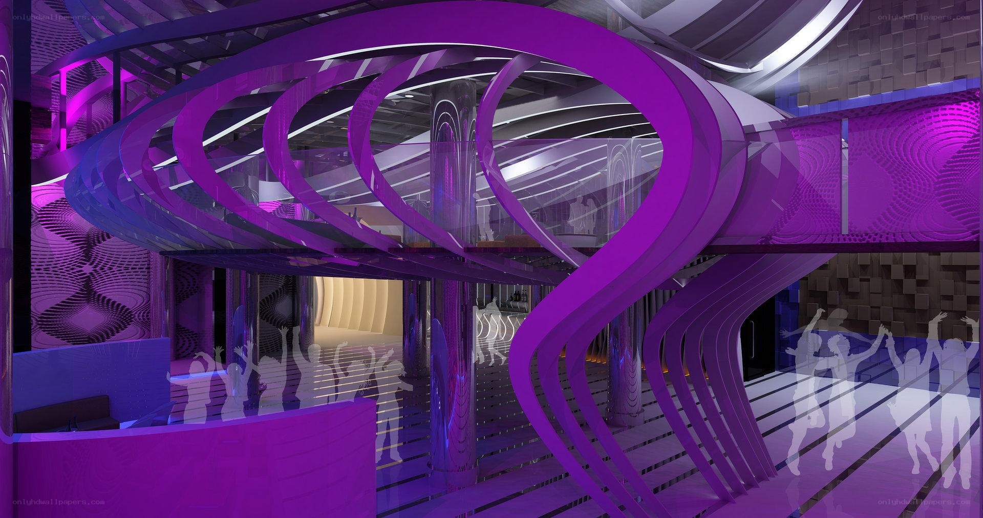 futuristic purple club interior