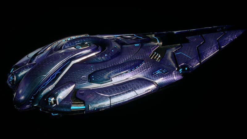futuristic purple spaceship