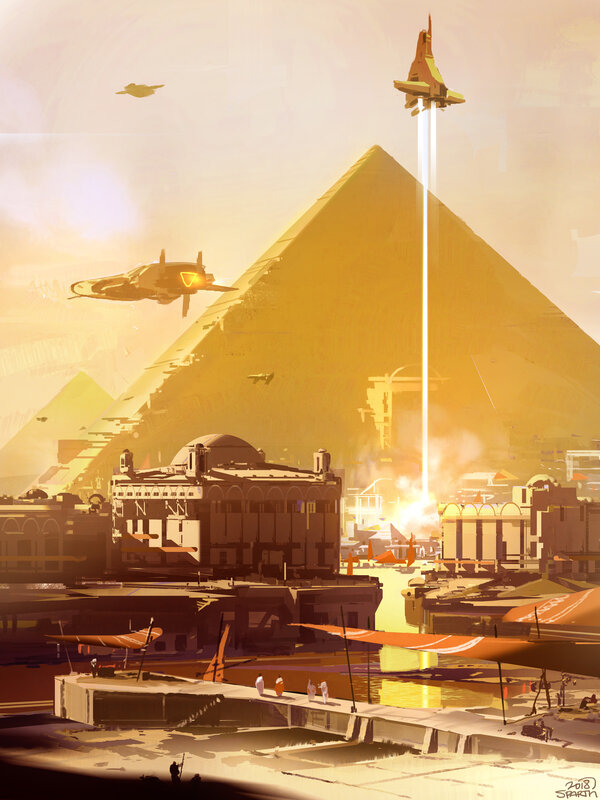 Futuristic Pyramid City — Yellow