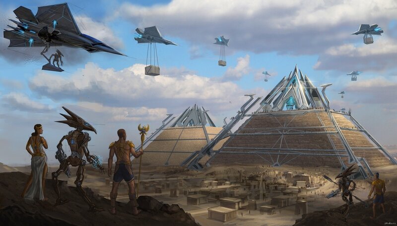Futuristic Pyramid Construction — Blue