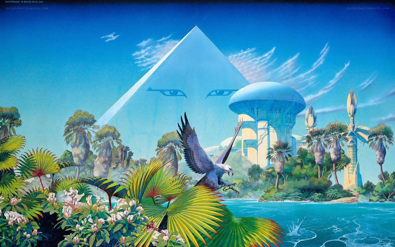 Futuristic pyramid in tropical paradise