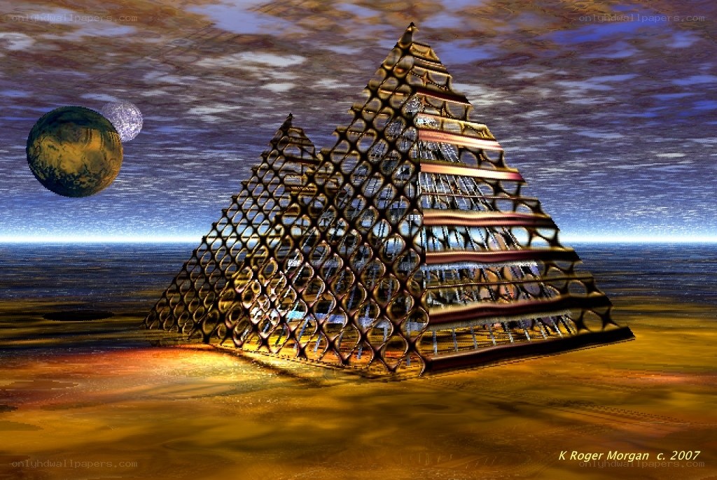 Futuristic pyramid on alien planet