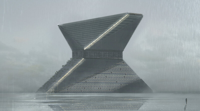 Futuristic Pyramid Structure — Gray