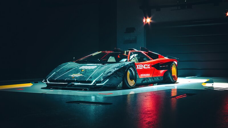 Futuristic Race Car — Black, Dramatic, Night, 3d Render