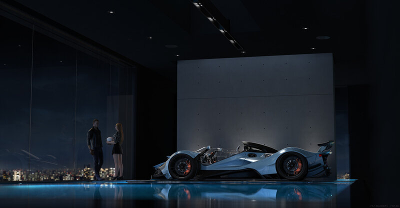 Futuristic Race Car — Black, Dramatic, Night, Digital Art, Couple