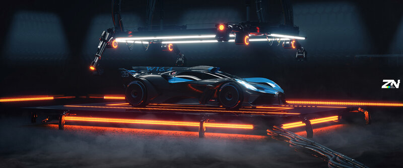 Futuristic Race Car — Black, Dramatic, Night, Digital Art, Robotic Arm