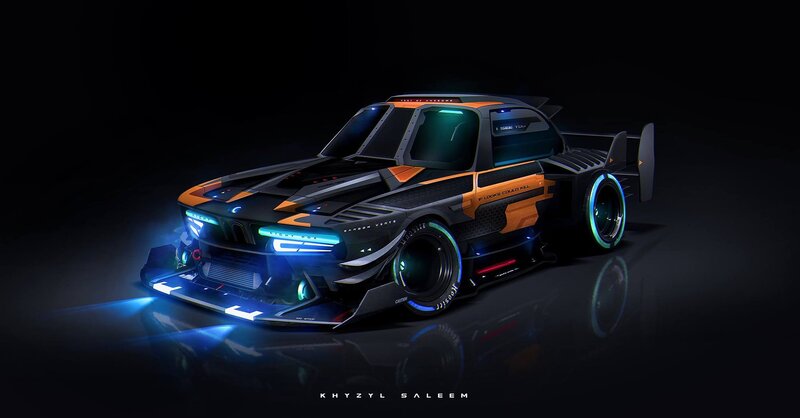 Futuristic Race Car — Black, Dramatic, Night, Digital Art