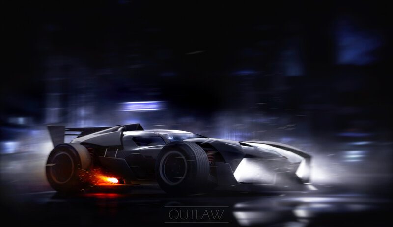 Futuristic Race Car — Black, Dramatic, Night