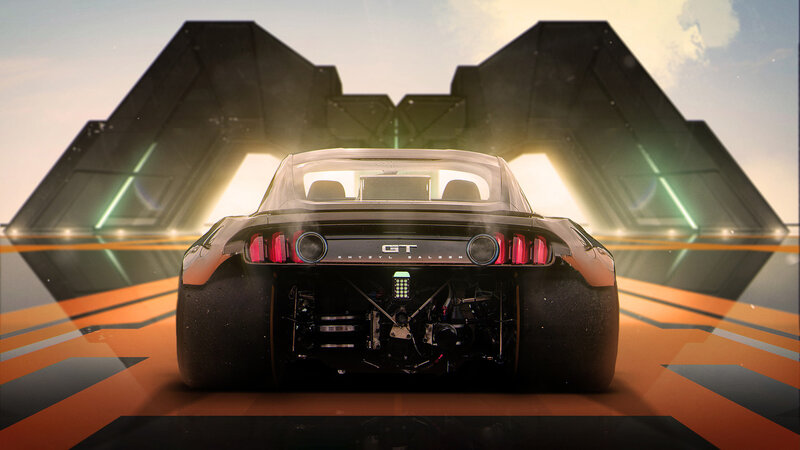 Futuristic Race Car — Black, Dramatic, Sunset