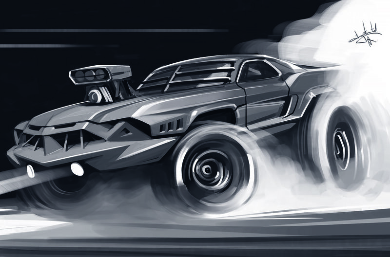 Futuristic Race Car — Black, Dynamic, Digital Art
