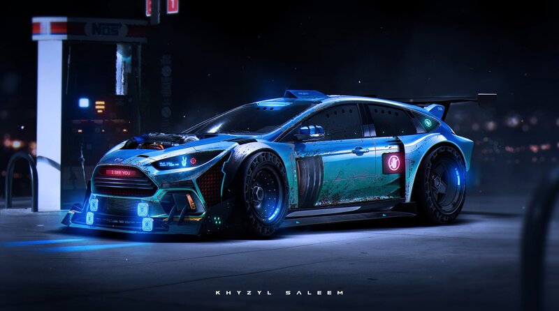 Futuristic Race Car — Blue, Dramatic