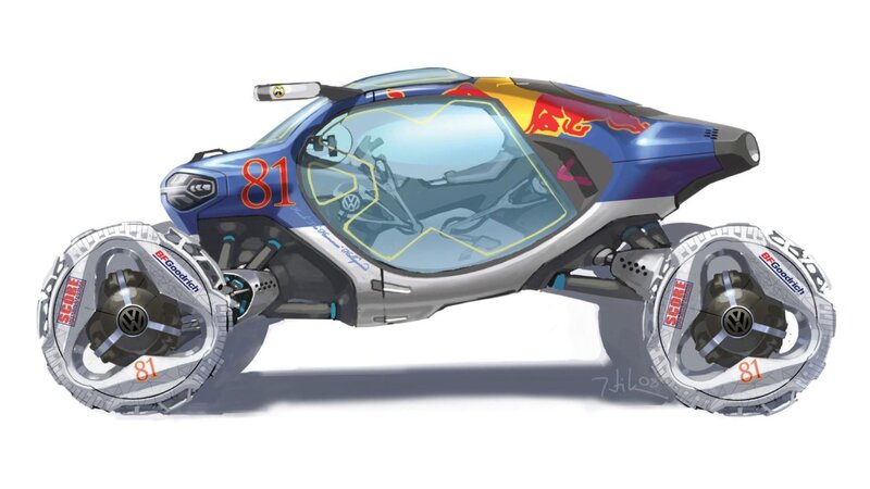 Futuristic Race Car — Blue, Dynamic, Digital Art, Red Bull Logo
