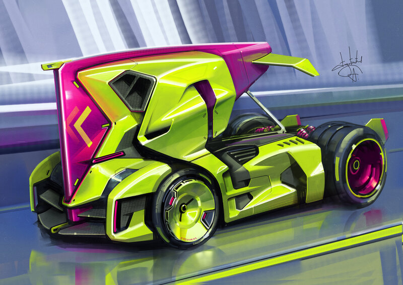 Futuristic Race Car — Lime Green