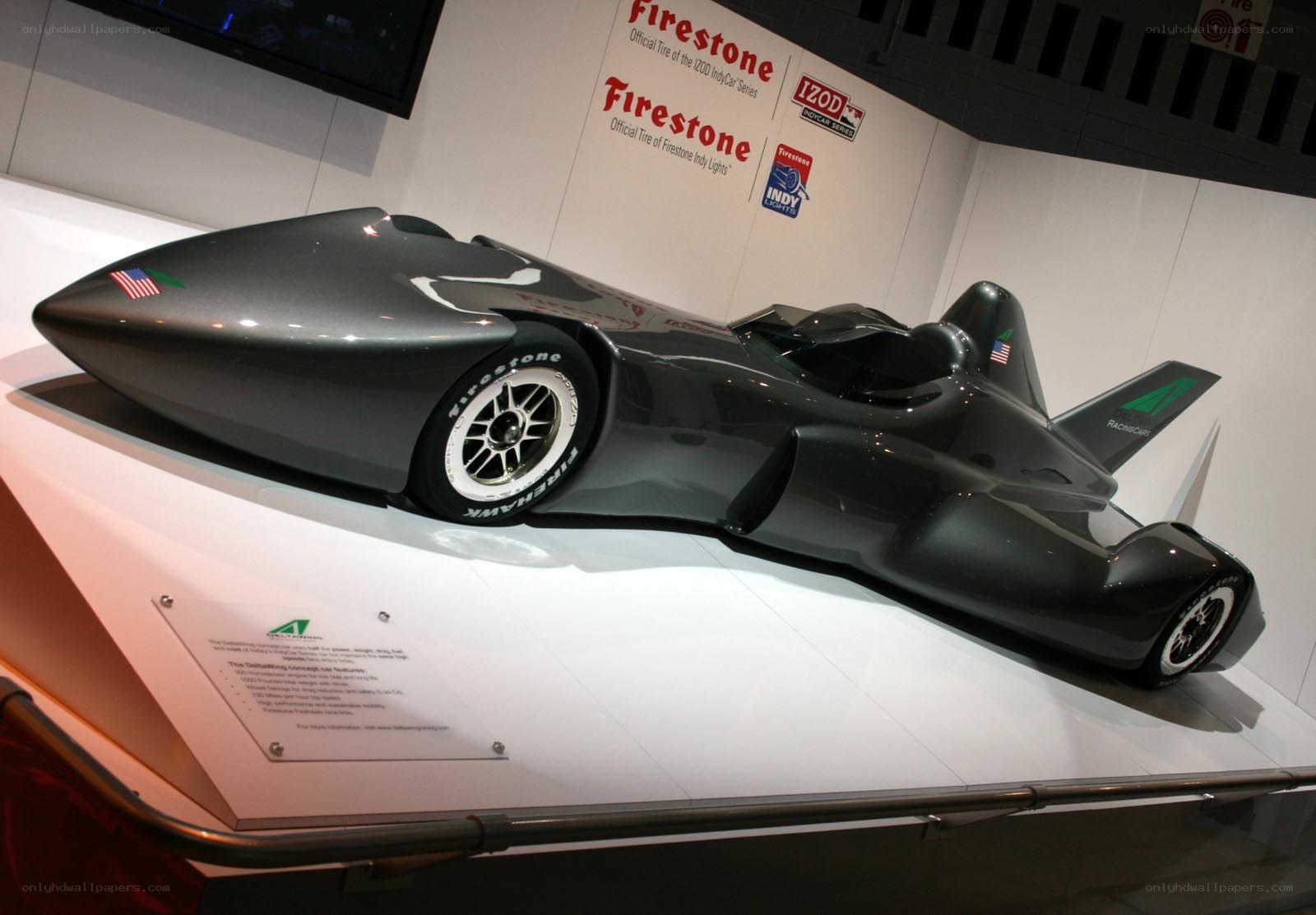 Futuristic race car on display