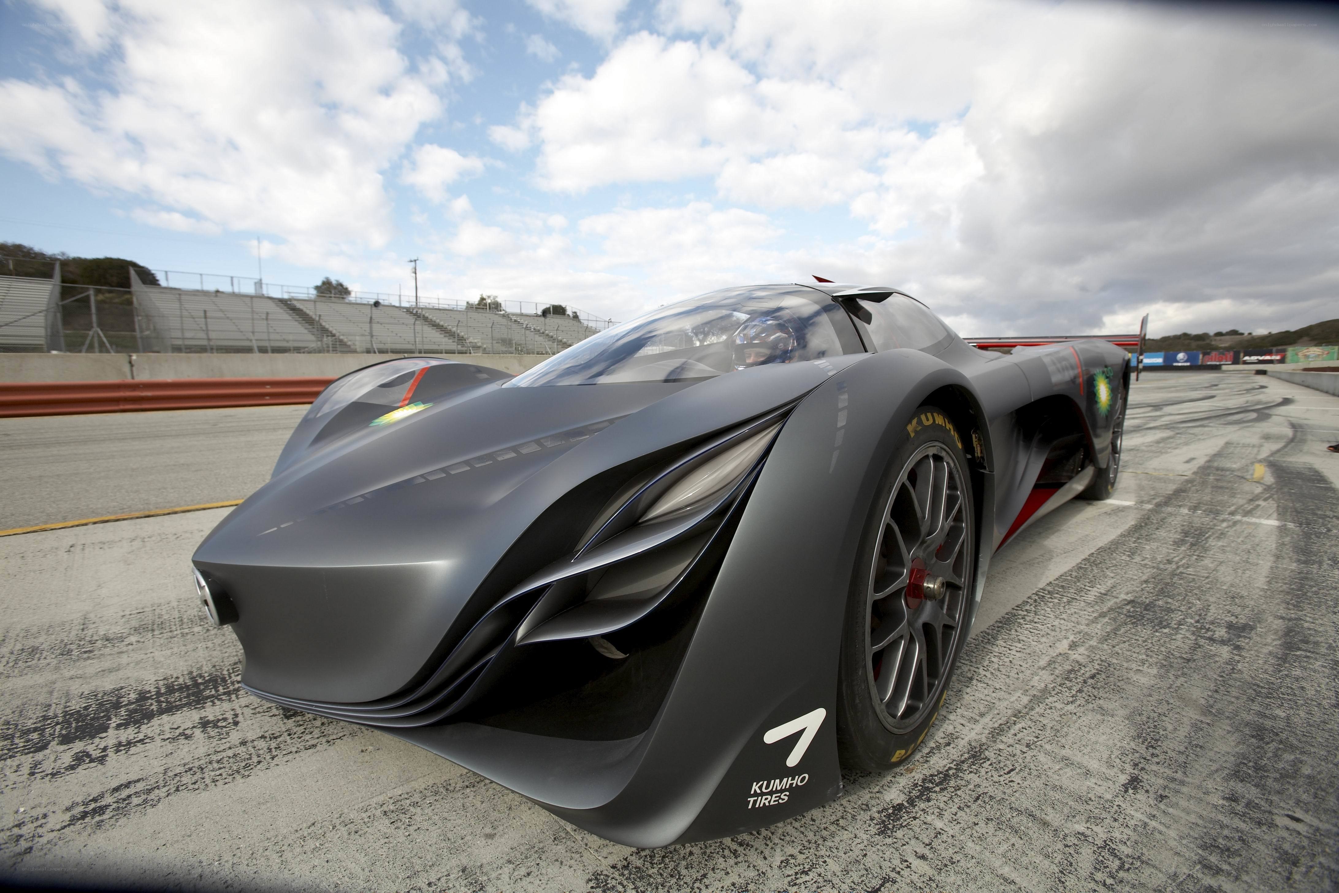 futuristic race car on track