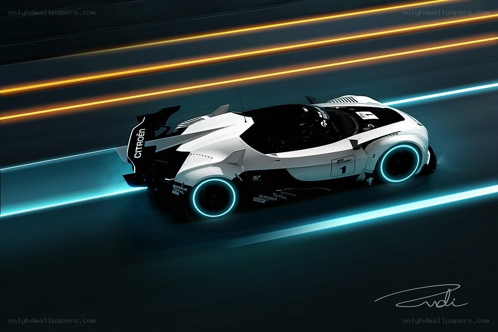 futuristic race car on track