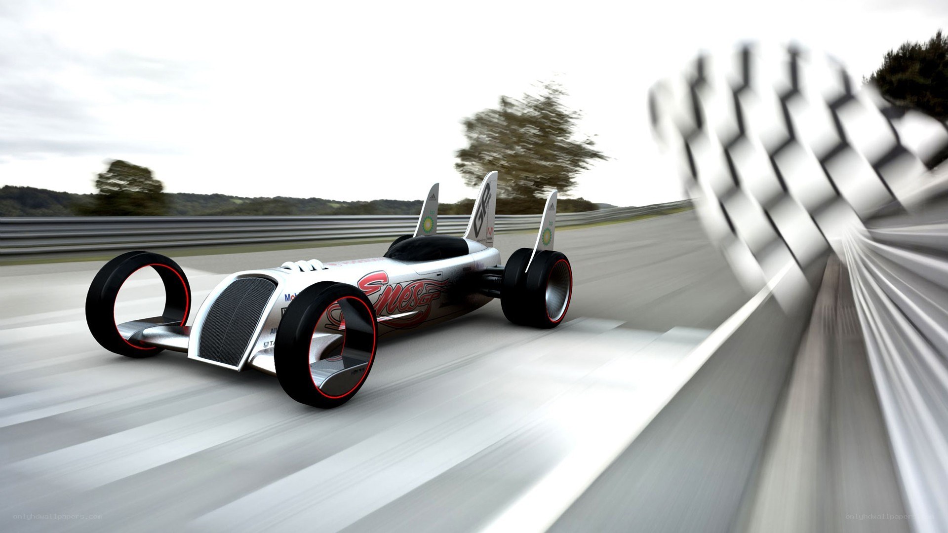 futuristic race car on track