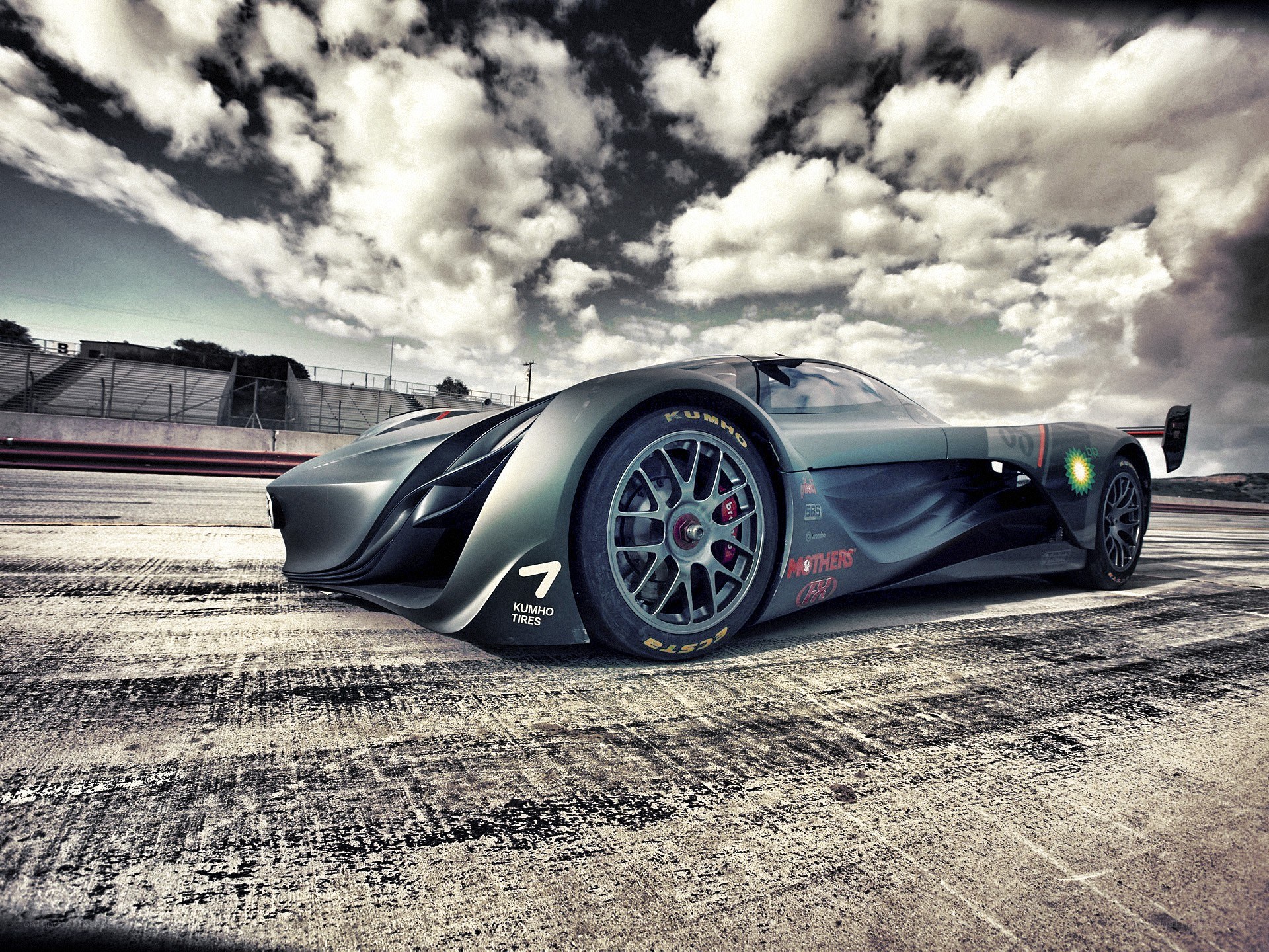 Futuristic race car on track