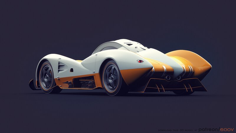 Futuristic Race Car — White, Dramatic, 3d Render