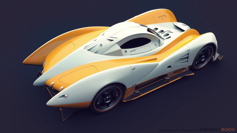 Futuristic Race Car — White, Dramatic, 3d Render, Wings